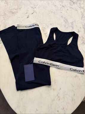 NWT Calvin Klein Navy Racerback Sports Bra and Leggings Set